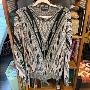 Geometric Sweater - Black, Pink, Gray